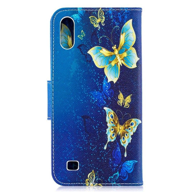 Etui Folio Samsung Galaxy A10 Jasnoniebieski Różowy Złote Motyle Etui Ochronne