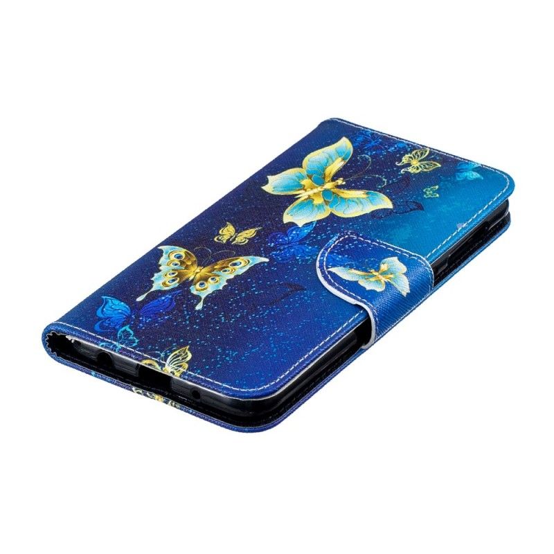 Etui Folio Samsung Galaxy A10 Jasnoniebieski Różowy Złote Motyle Etui Ochronne