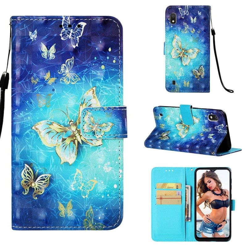 Etui Folio Samsung Galaxy A10 Złote Motyle Etui Ochronne