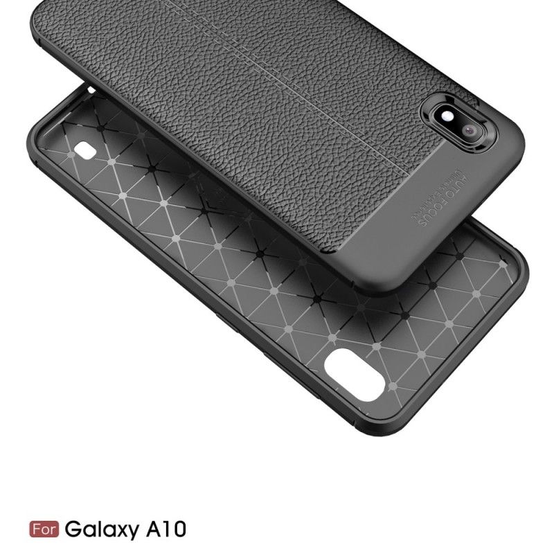 Etui Samsung Galaxy A10 Czerwony Czarny Efekt Skóry Z Podwójną Linią Liczi