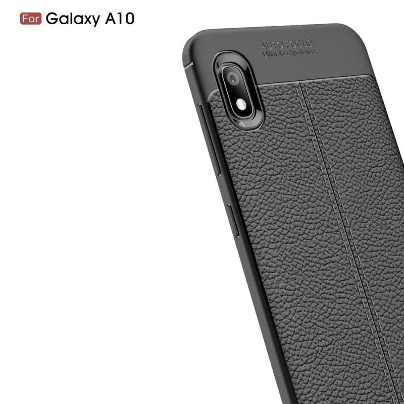 Etui Samsung Galaxy A10 Czerwony Czarny Efekt Skóry Z Podwójną Linią Liczi