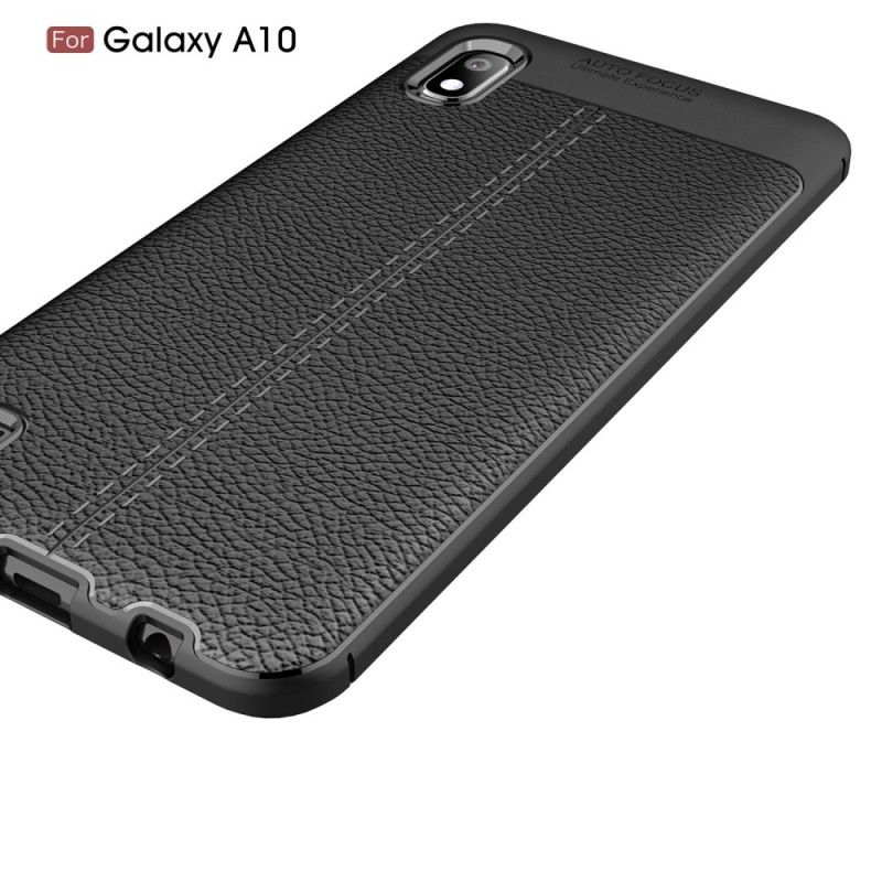 Etui Samsung Galaxy A10 Czerwony Czarny Efekt Skóry Z Podwójną Linią Liczi