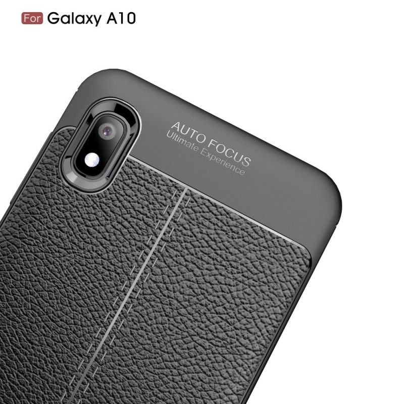 Etui Samsung Galaxy A10 Czerwony Czarny Efekt Skóry Z Podwójną Linią Liczi