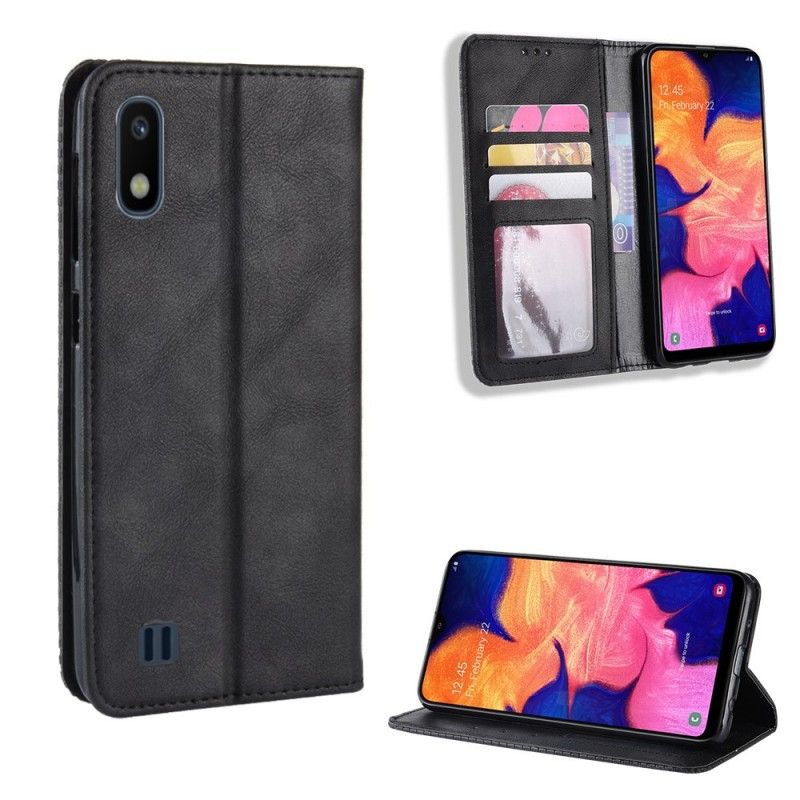 Flip Kotelot Samsung Galaxy A10 Czerwony Czarny Stylizowany Efekt Skóry W Stylu Vintage Etui Ochronne