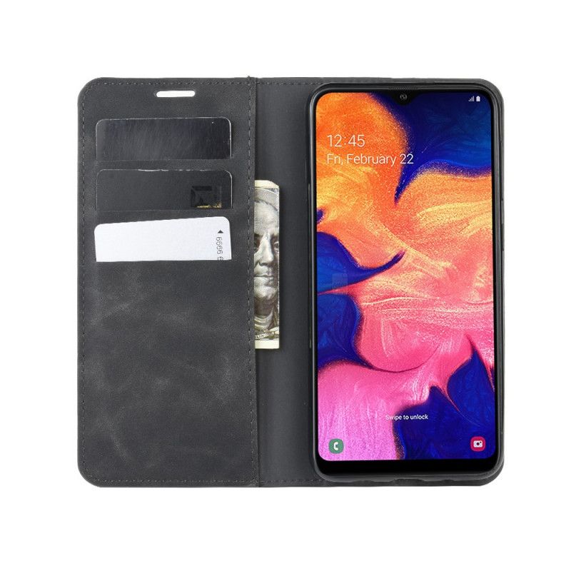 Flip Kotelot Samsung Galaxy A10 Szary Czarny Efekt Miękkiej Skóry