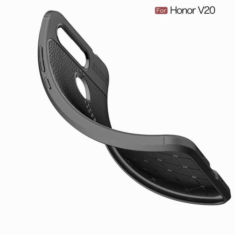 Etui Honor View 20 Szary Czarny Efekt Skóry Z Podwójną Linią Liczi