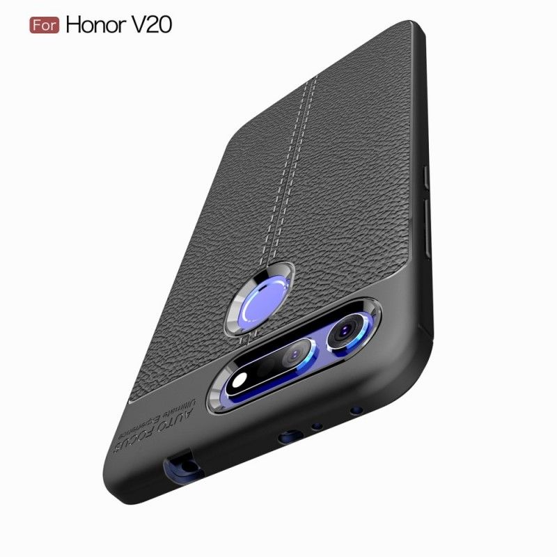 Etui Honor View 20 Szary Czarny Efekt Skóry Z Podwójną Linią Liczi