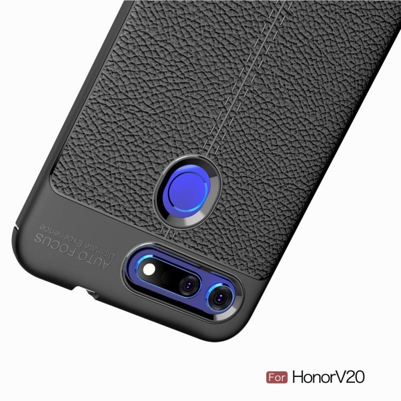 Etui Honor View 20 Szary Czarny Efekt Skóry Z Podwójną Linią Liczi