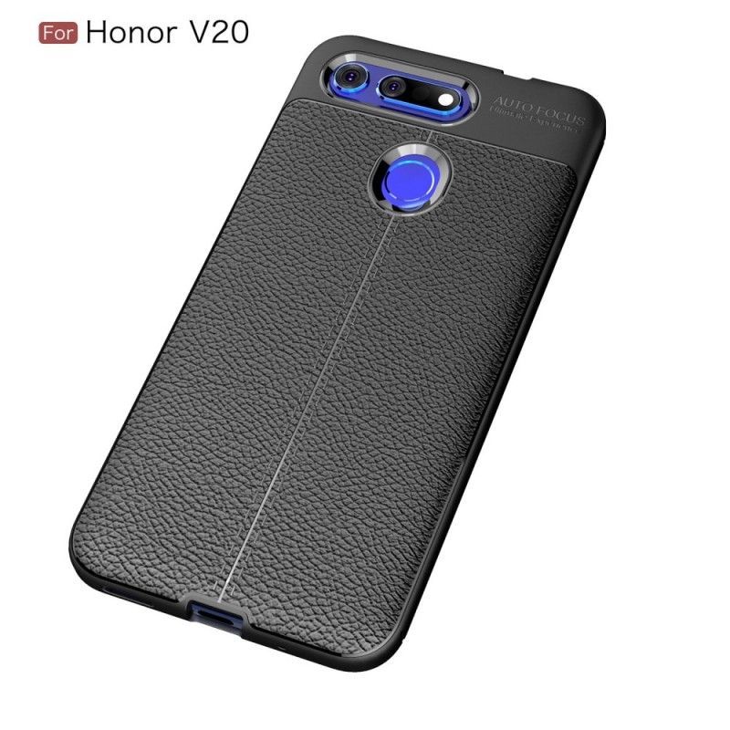 Etui Honor View 20 Szary Czarny Efekt Skóry Z Podwójną Linią Liczi