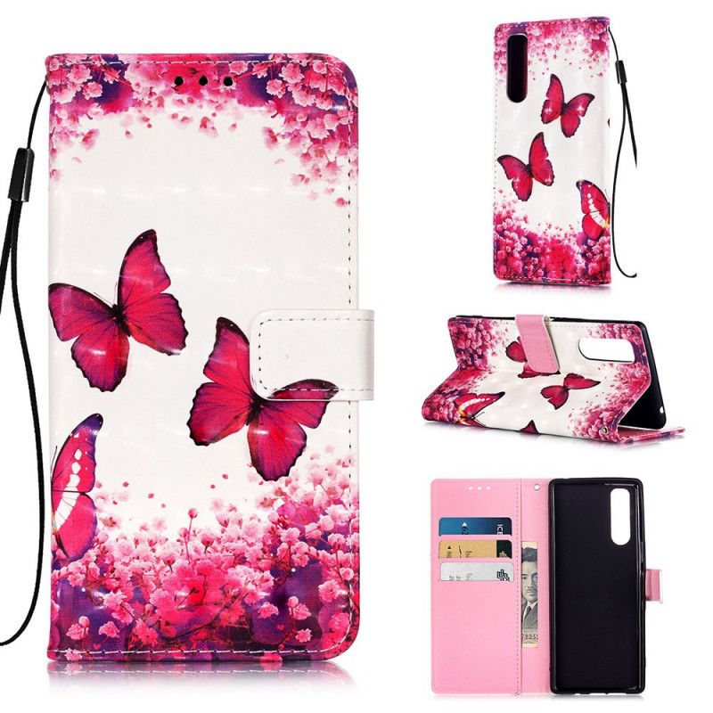 Etui Folio Sony Xperia 5 Czerwone Motyle Stringi Etui Ochronne