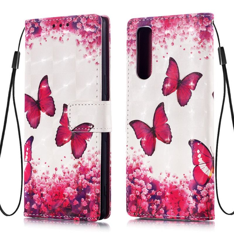 Etui Folio Sony Xperia 5 Czerwone Motyle Stringi Etui Ochronne