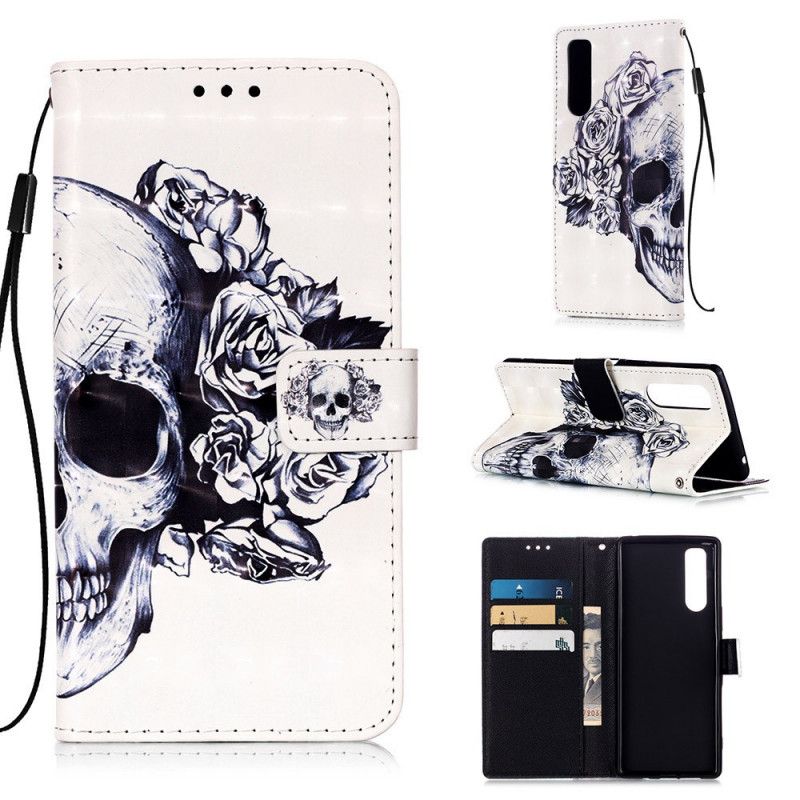 Etui Folio Sony Xperia 5 Kwiecista Czaszka Etui Ochronne