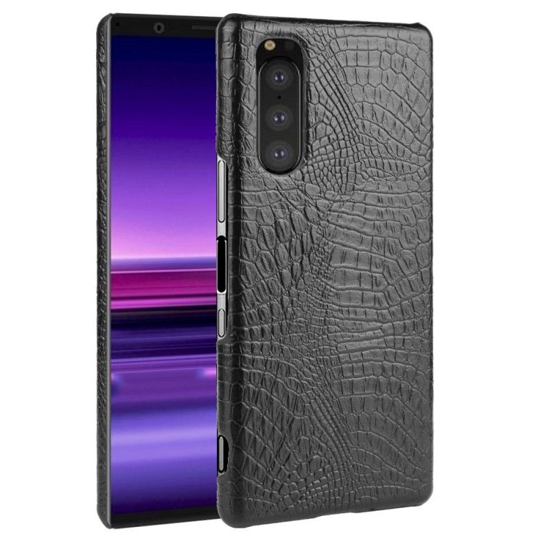 Etui Sony Xperia 5 Biały Czarny Styl Skóry Krokodyla Etui Ochronne