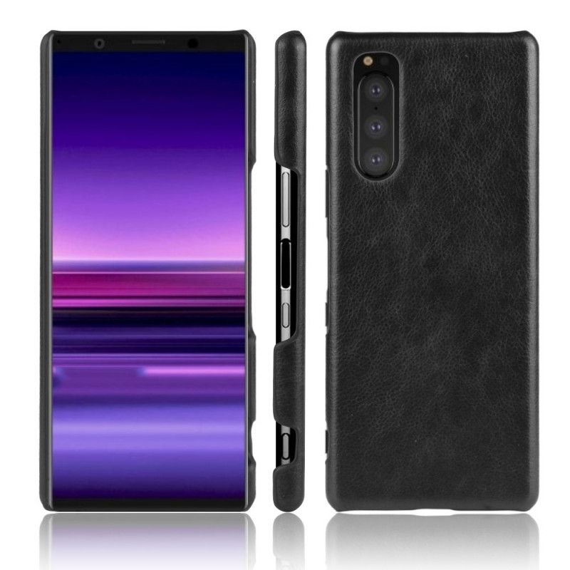 Futerały Sony Xperia 5 Szary Czarny Etui na Telefon Efekt Skóry Liczi