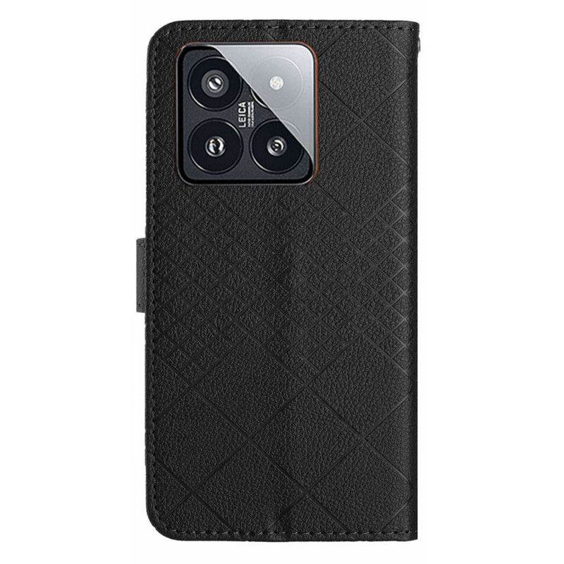 Etui Folio Do Xiaomi 14 Diamenty O Fakturze Litchi Z Paskiem