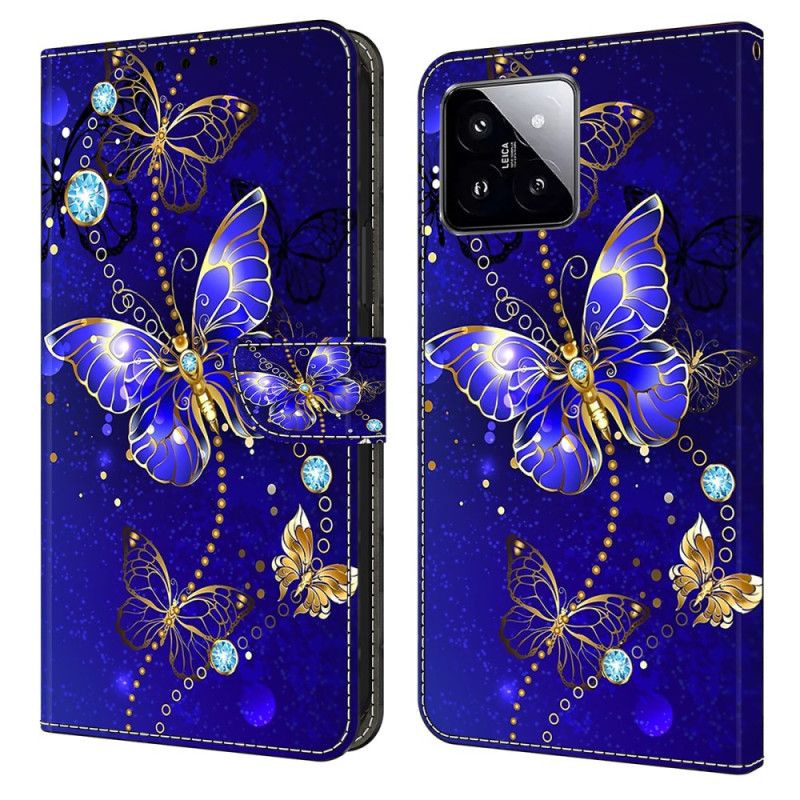 Etui Folio Xiaomi 14 Diamentowe Motyle Etui Ochronne