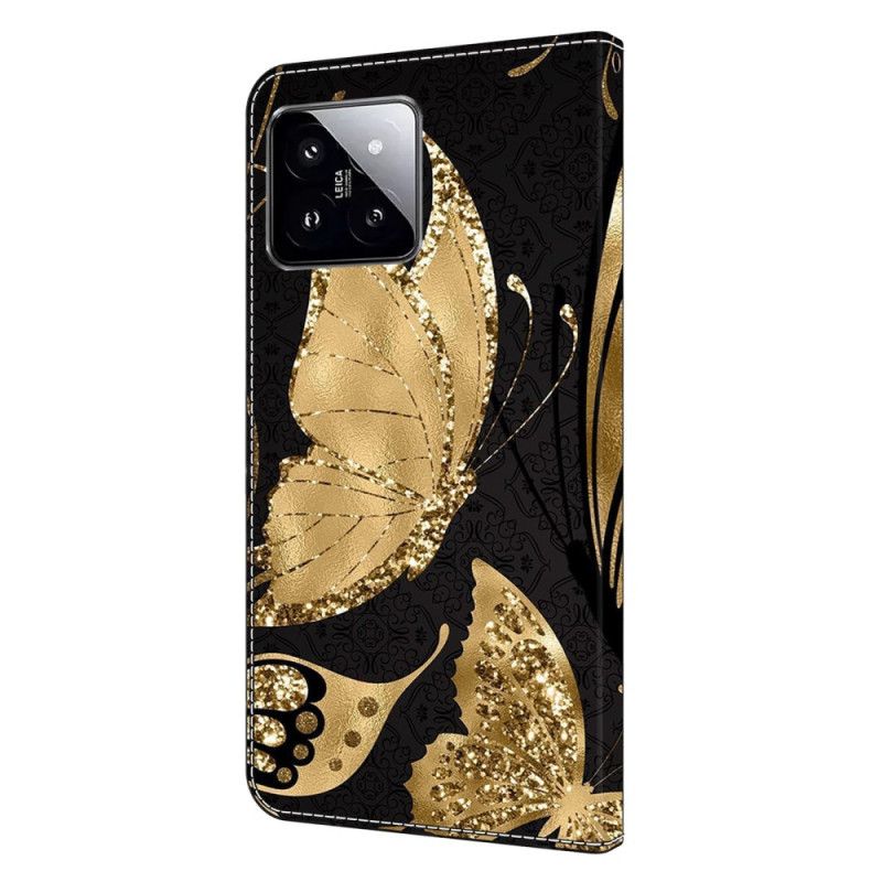 Etui Folio Xiaomi 14 Złoty Motyl Etui Ochronne