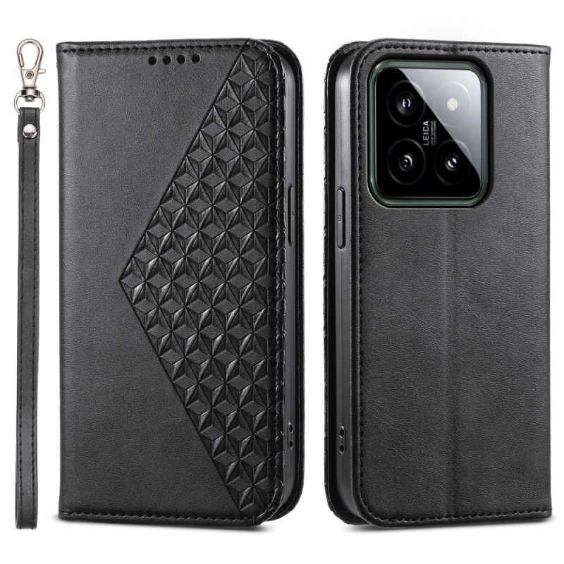 Flip Kotelot Xiaomi 14 Diamentowy Wzór 3d Z Paskiem Etui Ochronne