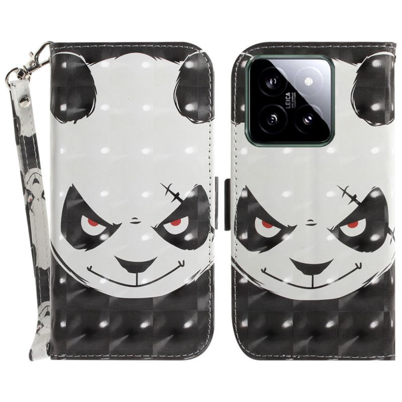 Skórzany Futerał Xiaomi 14 Etui Na Telefon Wściekła Panda Z Paskiem