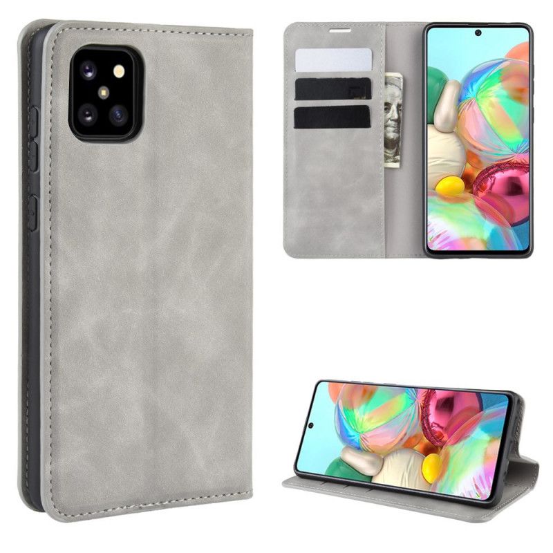 Flip Kotelot Samsung Galaxy Note 10 Lite Szary Czarny Elegancki Efekt Skóry Etui Ochronne