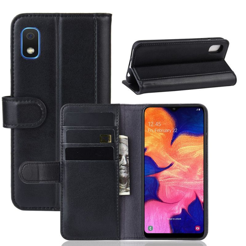 Etui Folio Samsung Galaxy A10e Czarny Dwoina Skóry