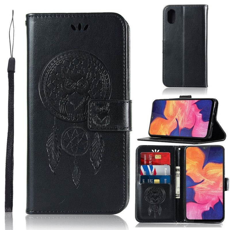 Etui Folio Samsung Galaxy A10e Fioletowy Czarny Łapacz Snów Sowy Z Efektem Skóry Etui Ochronne