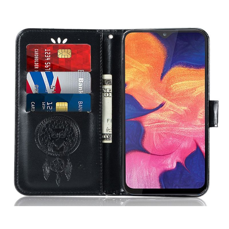 Etui Folio Samsung Galaxy A10e Fioletowy Czarny Łapacz Snów Sowy Z Efektem Skóry Etui Ochronne