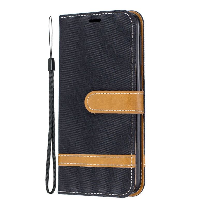 Etui Folio Samsung Galaxy A10e Szary Czarny Efekt Tkaniny I Skóry Ze Stringami Etui Ochronne