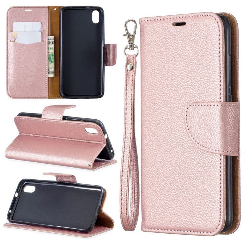 Etui Folio Xiaomi Redmi 7A Ciemnoniebieski Magenta Efekt Kolorowej Skóry Liczi Z Paskiem