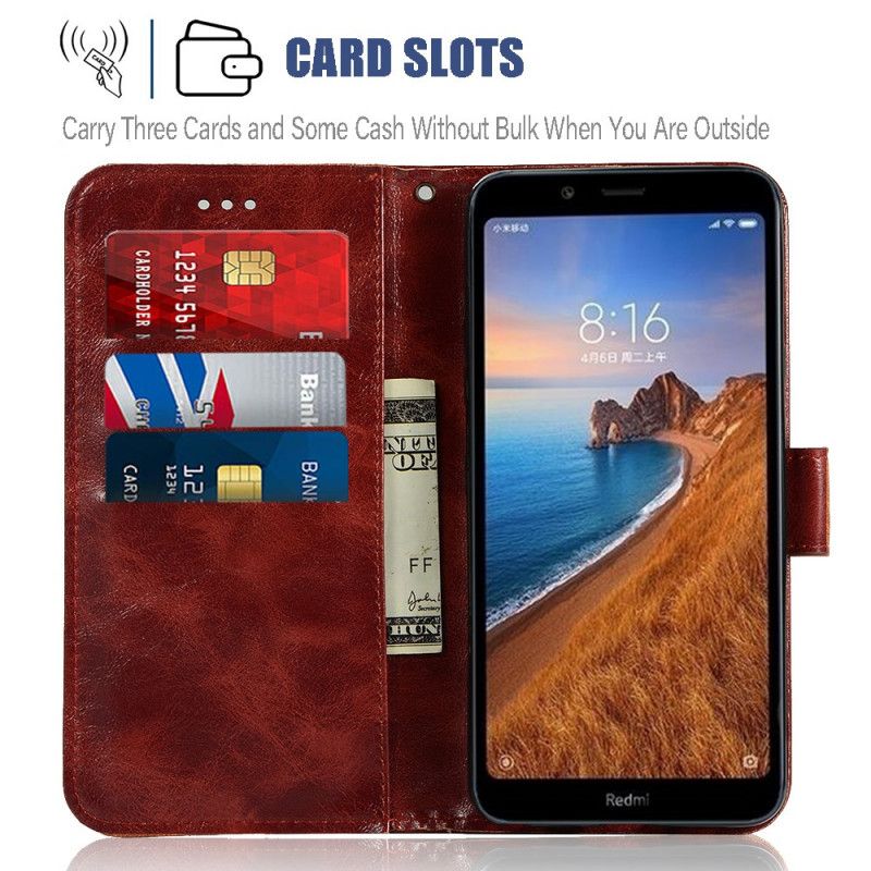 Etui Folio Xiaomi Redmi 7A Czerwony Czarny Efekt Skóry W Stylu Vintage Z Paskiem Etui Ochronne