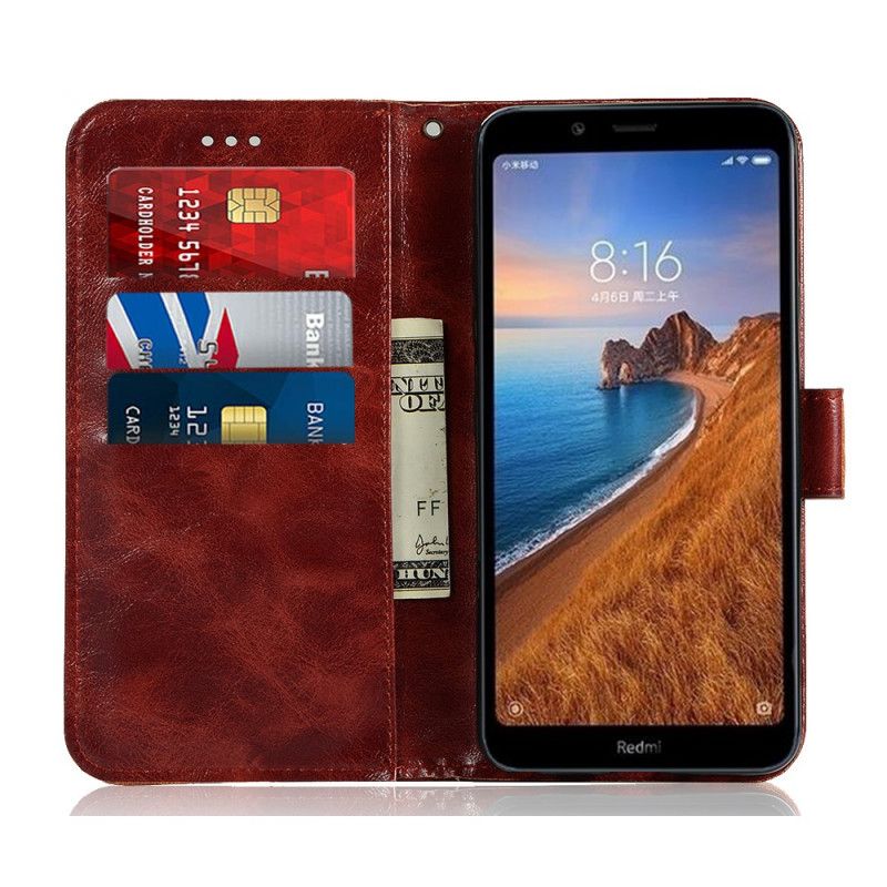 Etui Folio Xiaomi Redmi 7A Czerwony Czarny Efekt Skóry W Stylu Vintage Z Paskiem Etui Ochronne