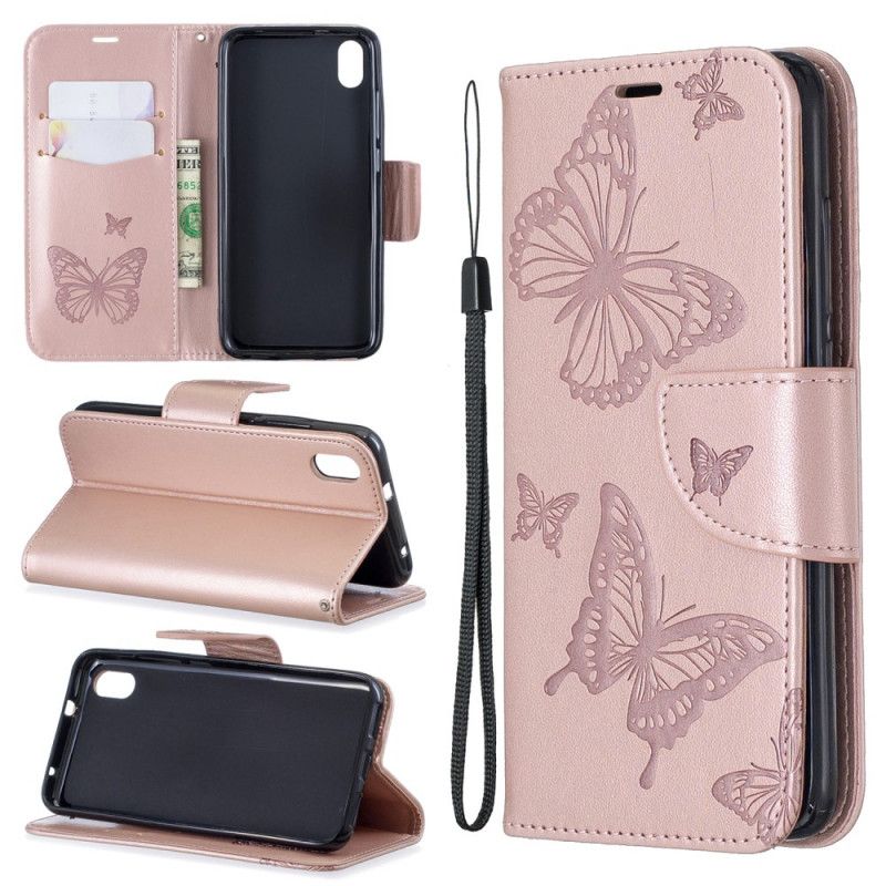 Etui Folio Xiaomi Redmi 7A Magenta Szary Drukowane Motyle Ze Stringami Etui Ochronne