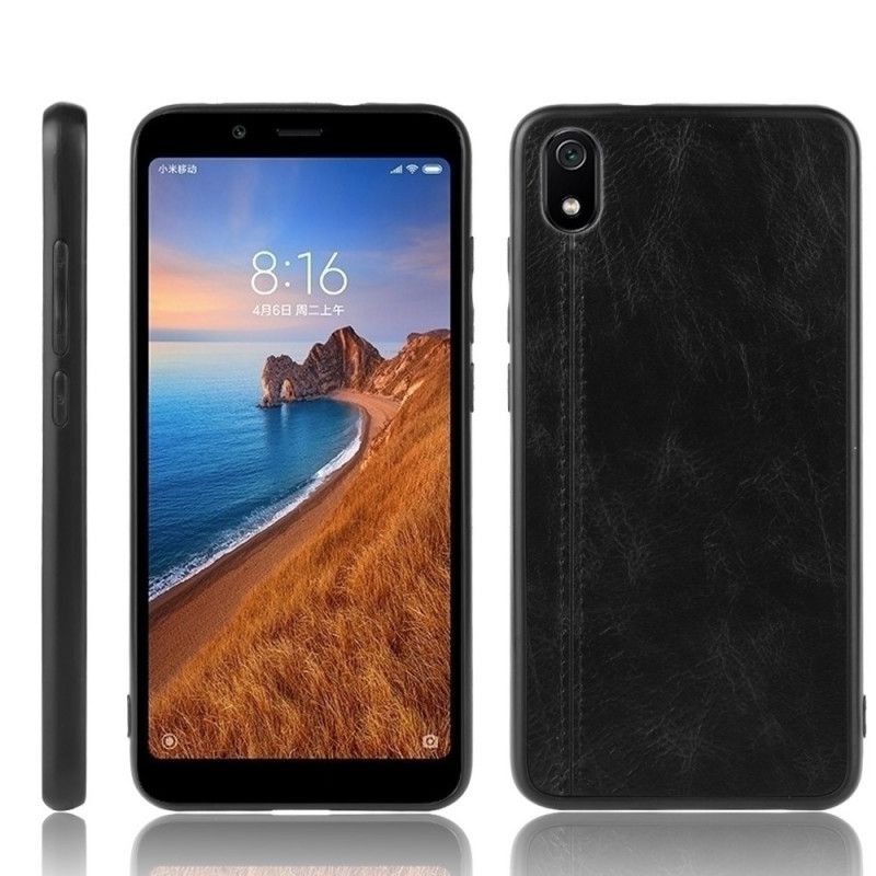 Etui Xiaomi Redmi 7A Czerwony Czarny Efekt Szytej Skóry