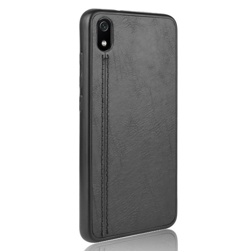 Etui Xiaomi Redmi 7A Czerwony Czarny Efekt Szytej Skóry