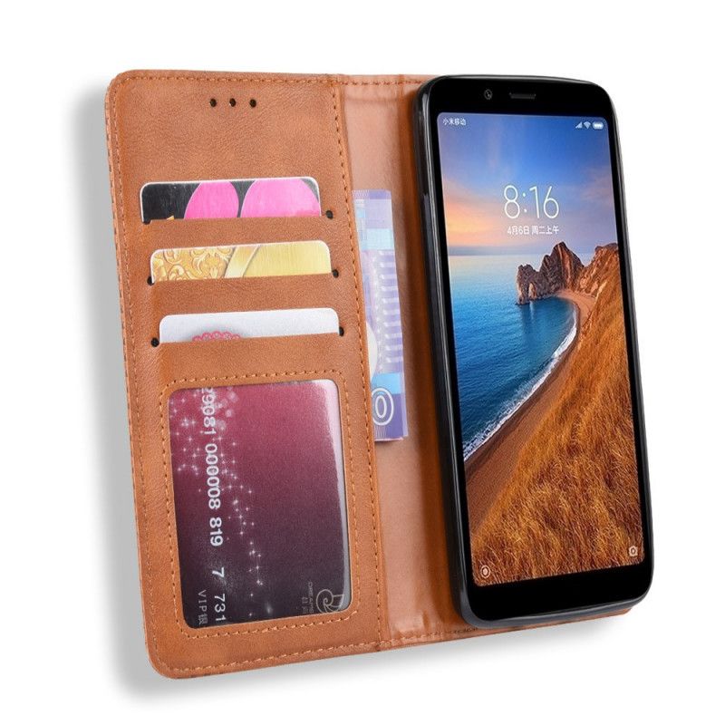 Flip Kotelot Xiaomi Redmi 7A Czerwony Czarny Stylizowany Efekt Skóry W Stylu Vintage Etui Ochronne