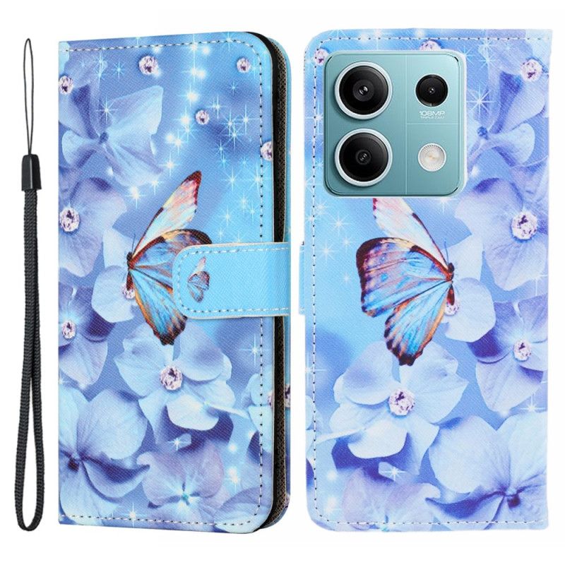 Etui Folio Xiaomi Redmi Note 13 Pro 5g Niebieskie Kwiaty I Motyl Z Paskiem