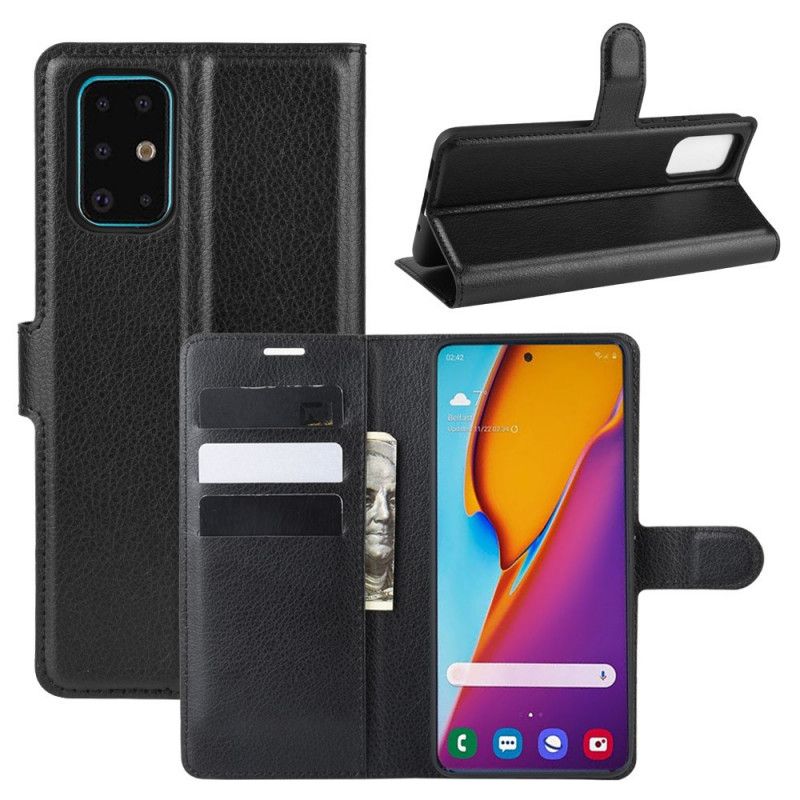 Etui Folio Samsung Galaxy S20 Plus / S20 Plus 5G Biały Czarny Klasyczna Imitacja Skóry Liczi Etui Ochronne