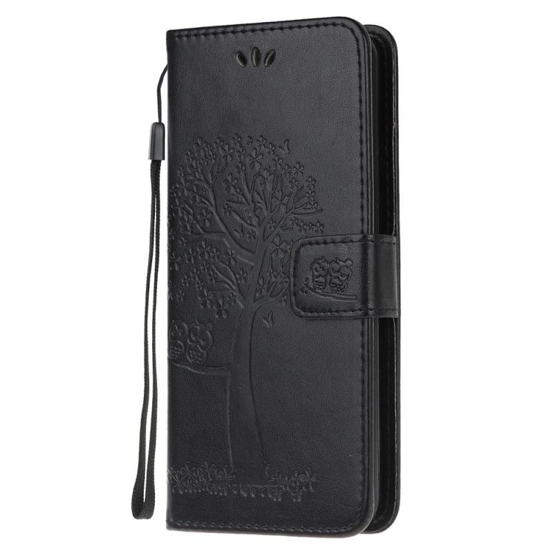 Etui Folio Samsung Galaxy S20 Plus / S20 Plus 5G Jasnoniebieski Czarny Drzewo I Sowy Etui Ochronne