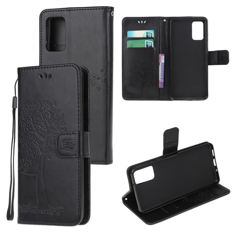 Etui Folio Samsung Galaxy S20 Plus / S20 Plus 5G Jasnoniebieski Czarny Drzewo I Sowy Etui Ochronne