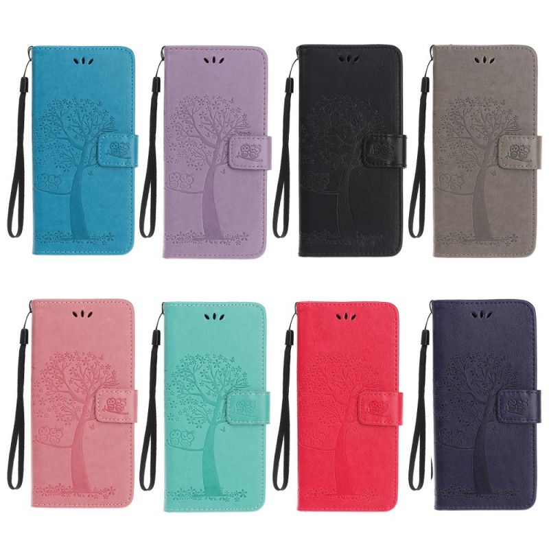 Etui Folio Samsung Galaxy S20 Plus / S20 Plus 5G Jasnoniebieski Czarny Drzewo I Sowy Etui Ochronne