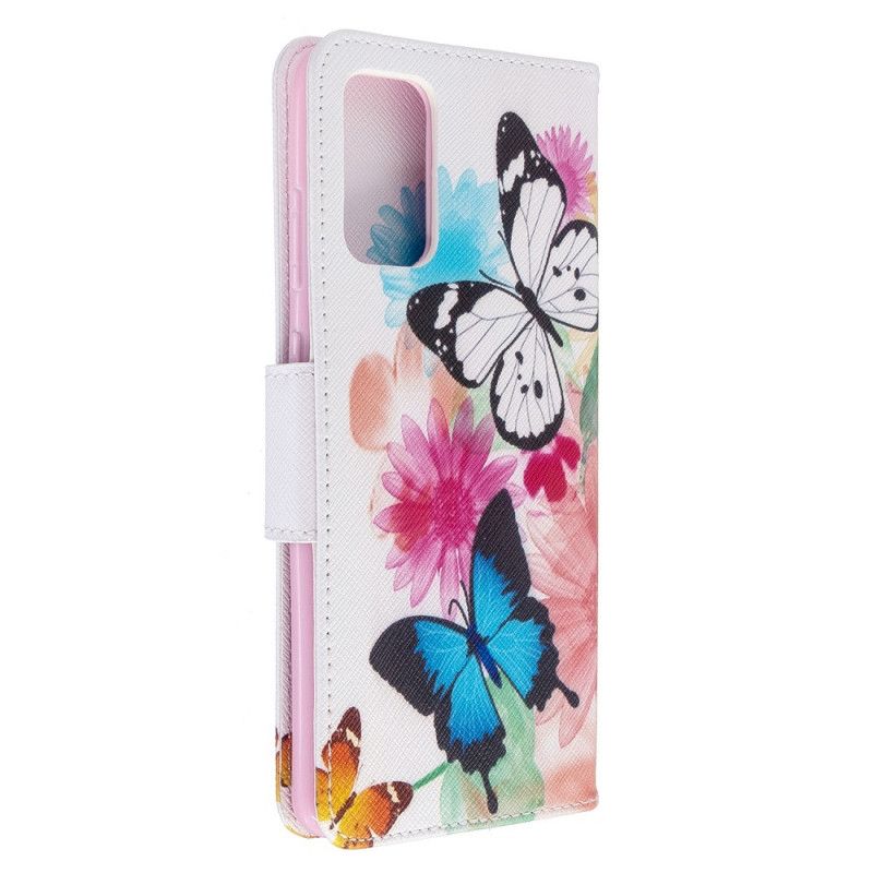 Etui Folio Samsung Galaxy S20 Plus / S20 Plus 5G Jasnoniebieski Magenta Malowane Motyle I Kwiaty Etui Ochronne