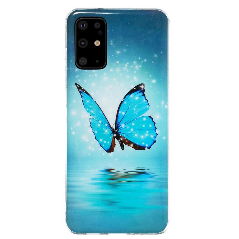 Etui Samsung Galaxy S20 Plus / S20 Plus 5G Fluorescencyjny Niebieski Motyl Etui Ochronne