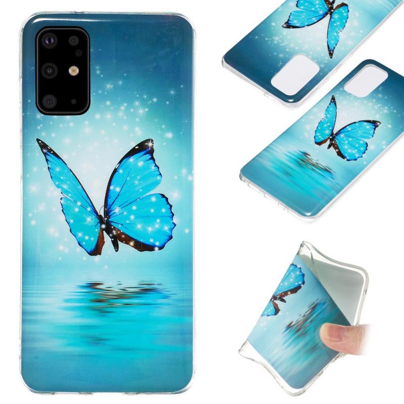 Etui Samsung Galaxy S20 Plus / S20 Plus 5G Fluorescencyjny Niebieski Motyl Etui Ochronne