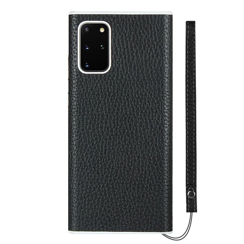 Etui Samsung Galaxy S20 Plus / S20 Plus 5G Szary Czarny Prawdziwa Skóra Liczi Z Paskiem Etui Ochronne