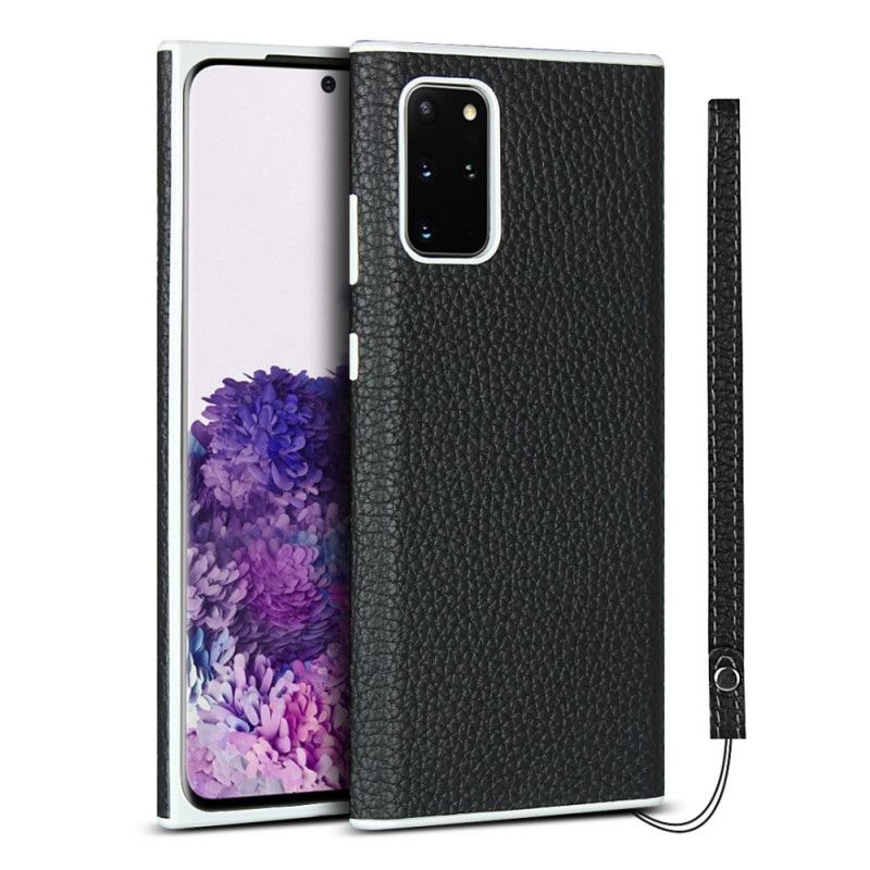 Etui Samsung Galaxy S20 Plus / S20 Plus 5G Szary Czarny Prawdziwa Skóra Liczi Z Paskiem Etui Ochronne