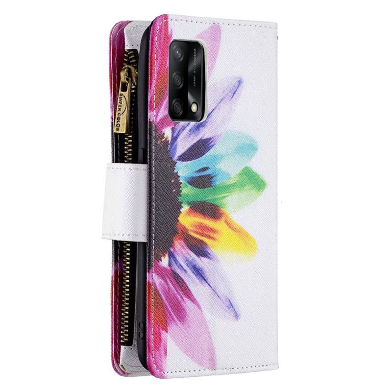 Etui Folio Oppo A74 4g Kwiatowa Kieszeń Zapinana Na Zamek