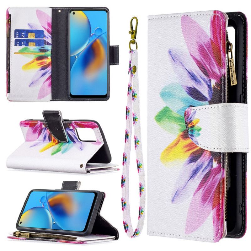 Etui Folio Oppo A74 4g Kwiatowa Kieszeń Zapinana Na Zamek