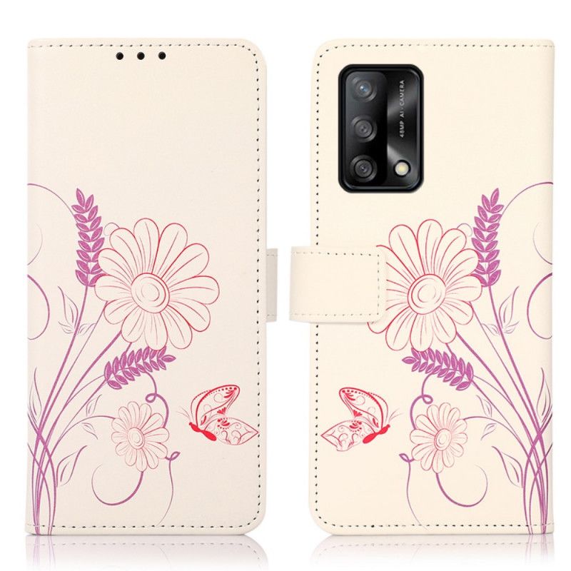 Etui Folio Oppo A74 4g Rysowanie Motyli I Kwiatów