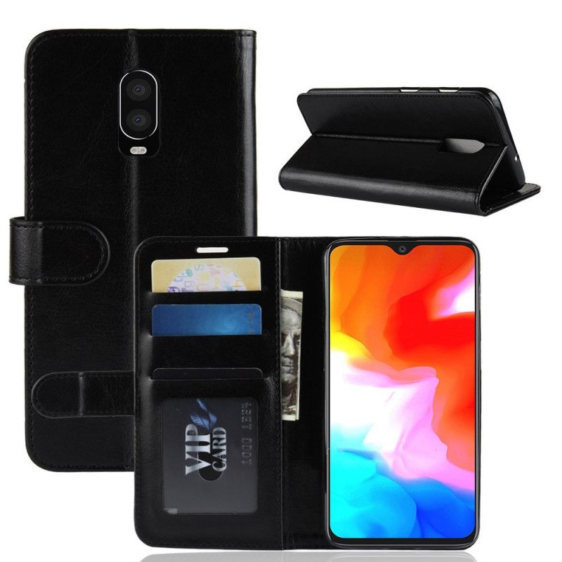 Etui Folio OnePlus 6T Biały Czarny Klasyczna Sztuczna Skóra Etui Ochronne