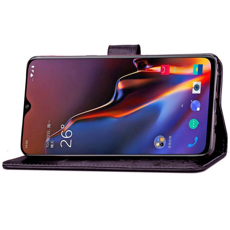 Etui Folio OnePlus 6T Magenta Szary Motyle I Kwiaty Kapelusz Księcia